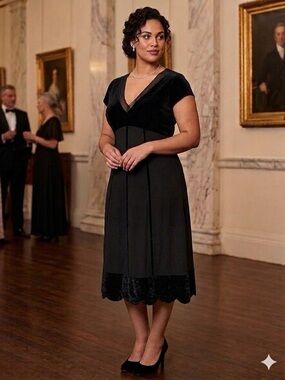 Tristan & Iseut Black Velvet Empire-Waist Dress